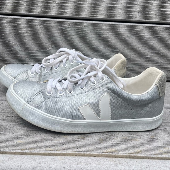 Veja Esplar Canvas Athletic Sneaker Shoes Silver white sz